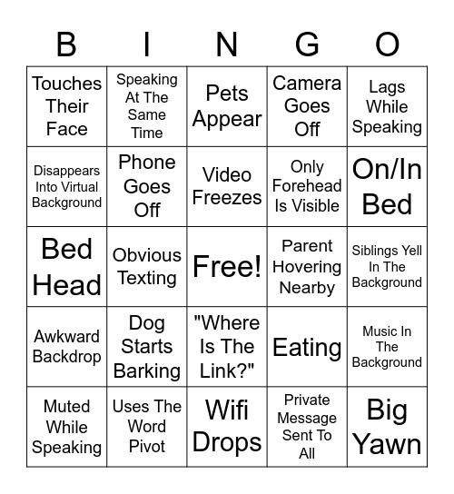 Zoom Teaching Bingo Card