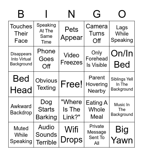 Zoom Teaching Bingo Card