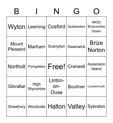 RAFingo Bingo Card