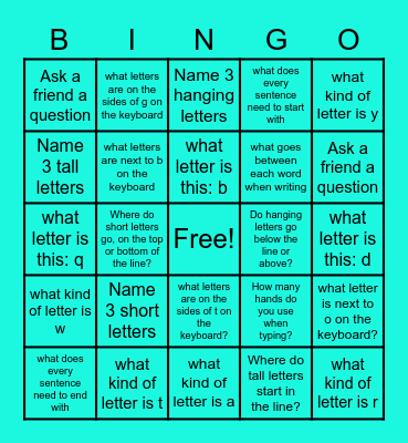 HANDWRITING BINGO Card