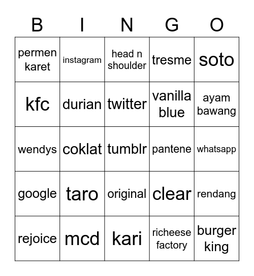 punya cayleen Bingo Card