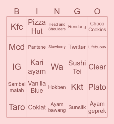BINGO w/ Jasmine Bingo Card
