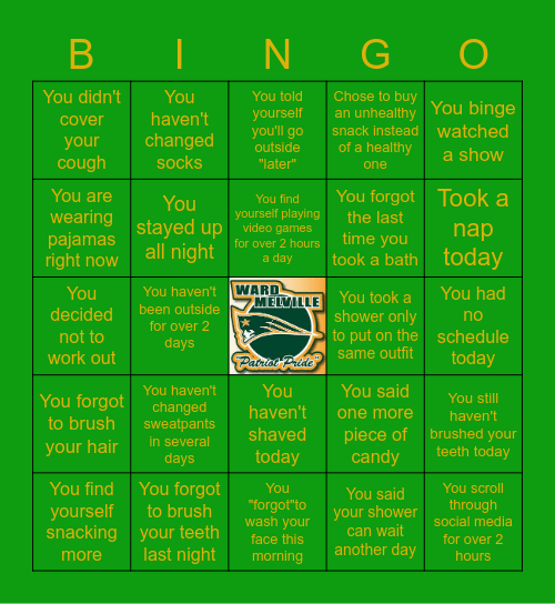 Quarantine Hygiene Bingo Card