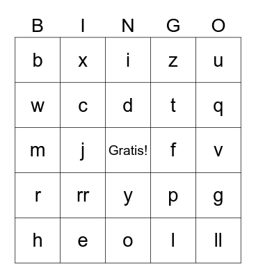 Spanish Alphabet Bingo Card