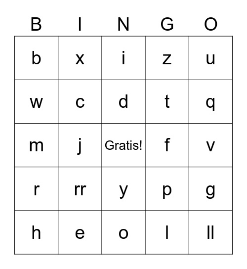 Spanish Alphabet Bingo Card