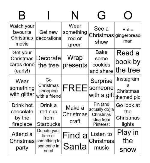 CHRISTMAS ADVENT BINGO Card