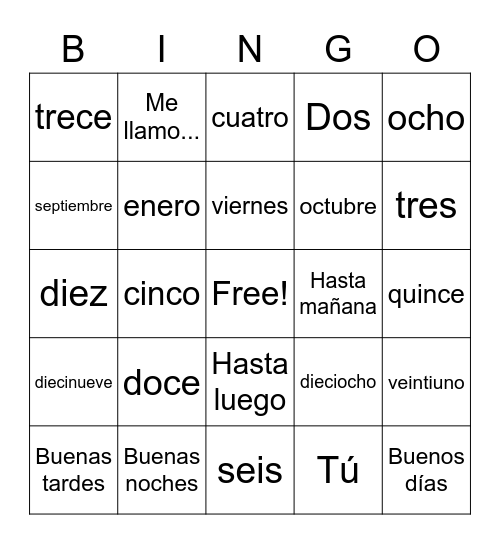 First try Bingo Card