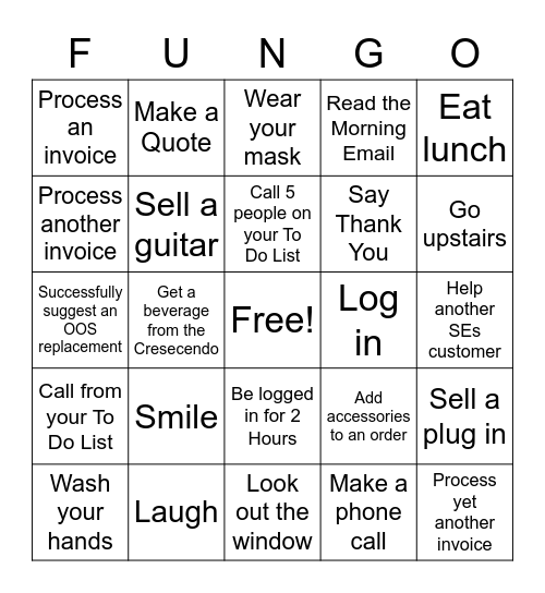 Fungo Bingo Card