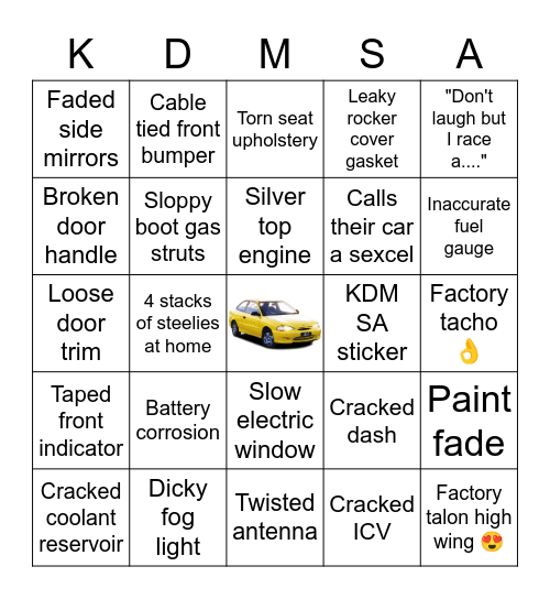 KDM Shitbox Bingo Card