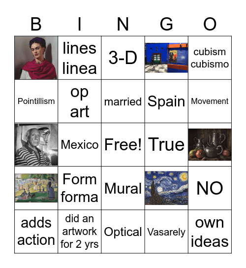 Art 1 Bingo Card