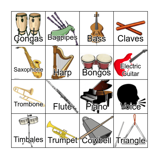Latin Instruments Bingo Card