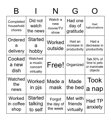 Remote Work/Life  Bingo Card