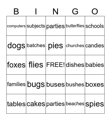 PLURAL NOUNS Bingo Card