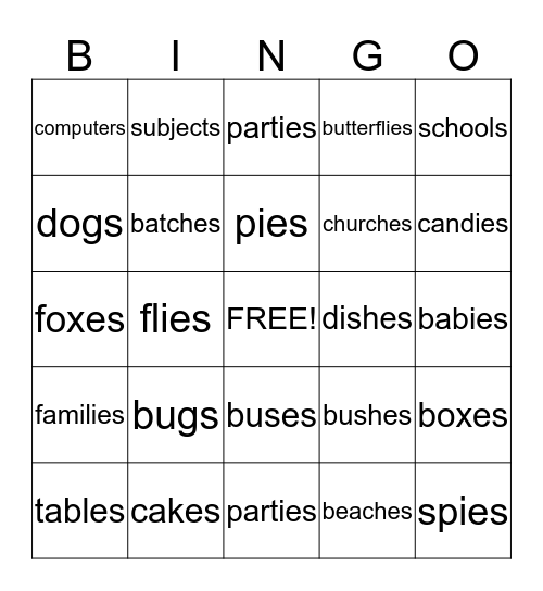 PLURAL NOUNS Bingo Card