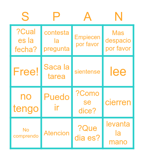 Mandatos de la clase Bingo Card