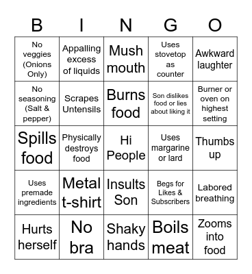 Kay's Cooking Bingo Card