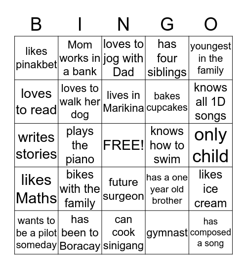 Human  Bingo Card