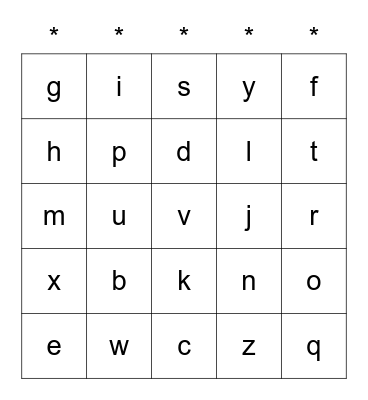Alphabet Bingo Card