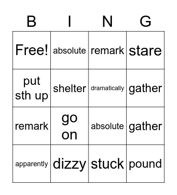 Vocabulary Builder Bingo Card