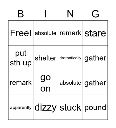 Vocabulary Builder Bingo Card