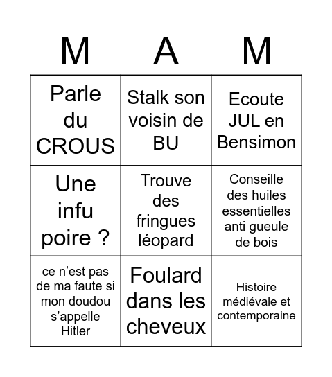 MAM Bingo Card