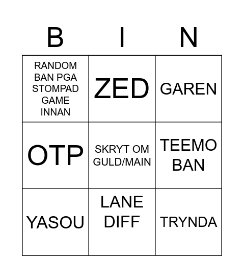 BRONZE Bingo Card