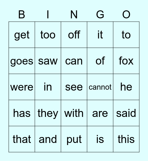 Sight Words Weeks 1-4 Bingo Card