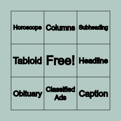 Parts of a Newspaper Bingo Card