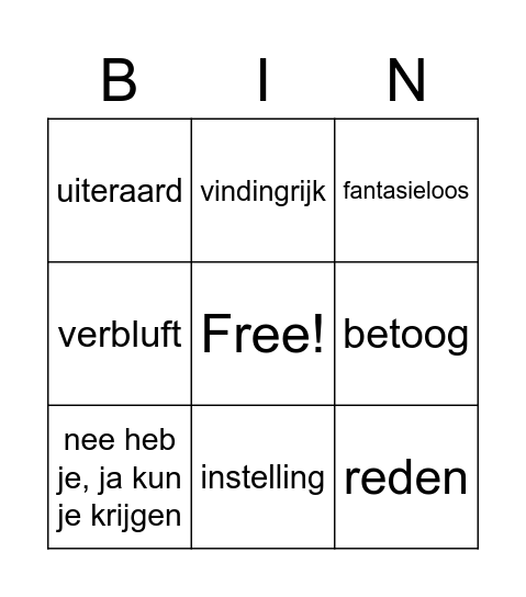 Taal thema 1 week 11 Bingo Card