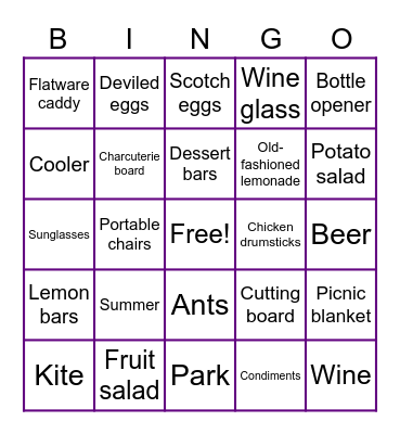 Recurly Virtual Company Picnic Bingo Card