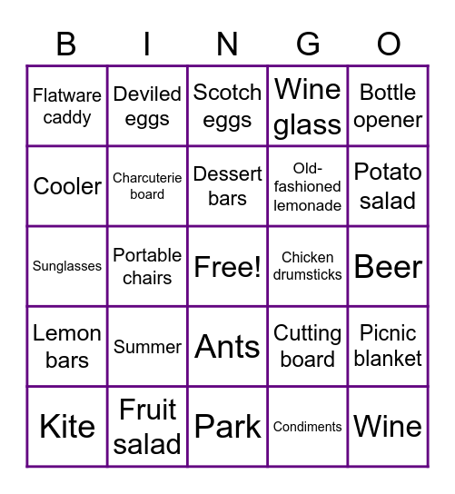 Recurly Virtual Company Picnic Bingo Card