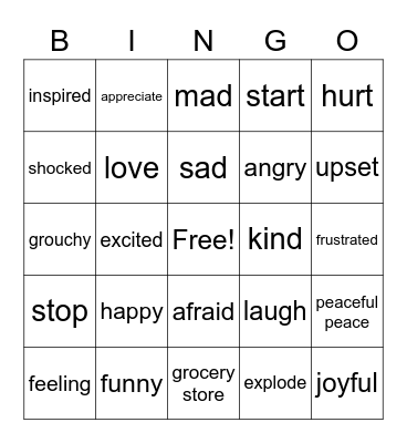 emotions and misc. Bingo Card