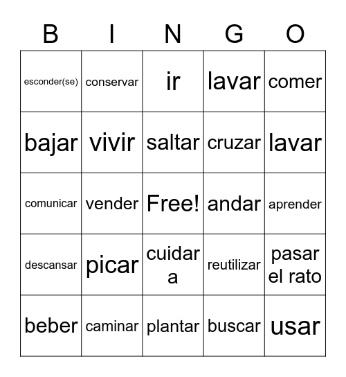 Verbs page 1-span 2 unit 1 Bingo Card