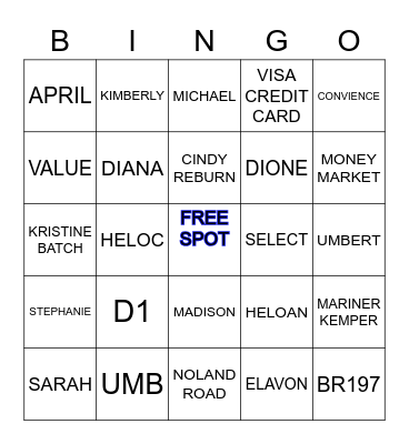 BRANCH 197 BINGO Card