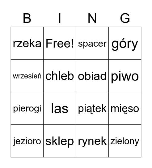 Polish basic Bingo Card