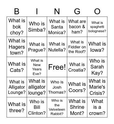 Brigid Bingo Card