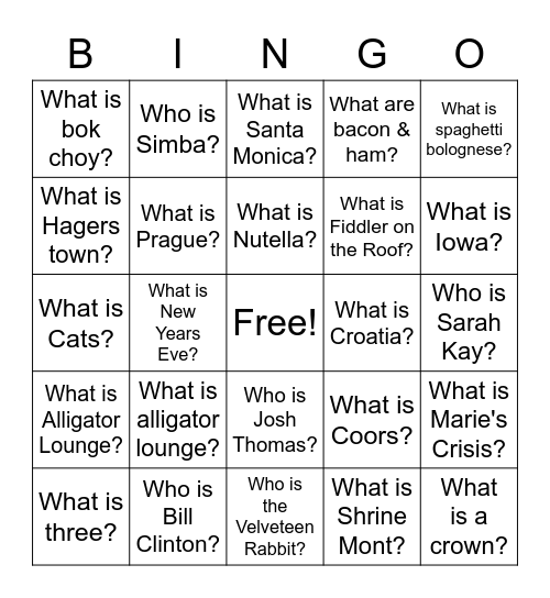 Brigid Bingo Card