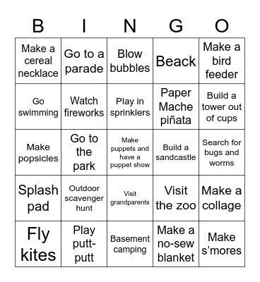 Summer Fun Bingo Card
