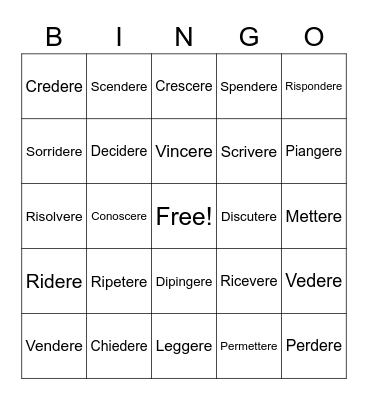 I verbi ERE Bingo Card