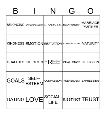 LOVE & INFATUATION Bingo Card