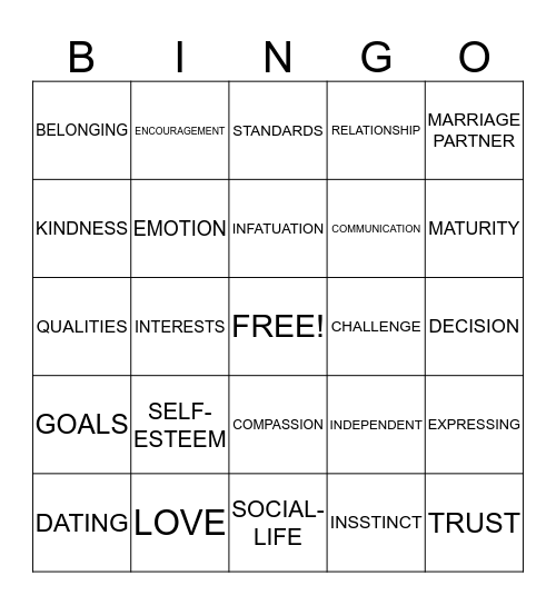 LOVE & INFATUATION Bingo Card