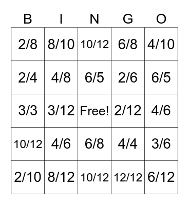 EQUIVALENT FRACTIONS Bingo Card
