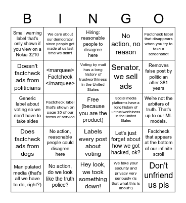 Platform Response Bingo Card Bingo Card