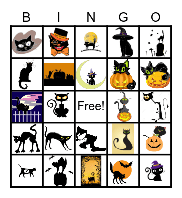 HOWL-O-WEEN Black Cats Bingo Card