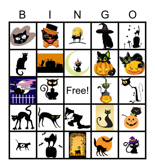 HOWL-O-WEEN Black Cats Bingo Card