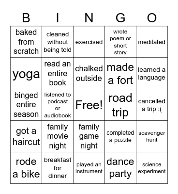 Quarantine BINGO Card