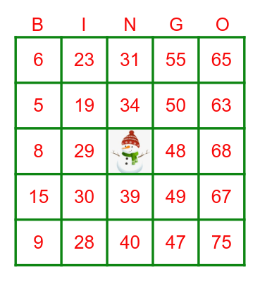 Holiday Bingo Card