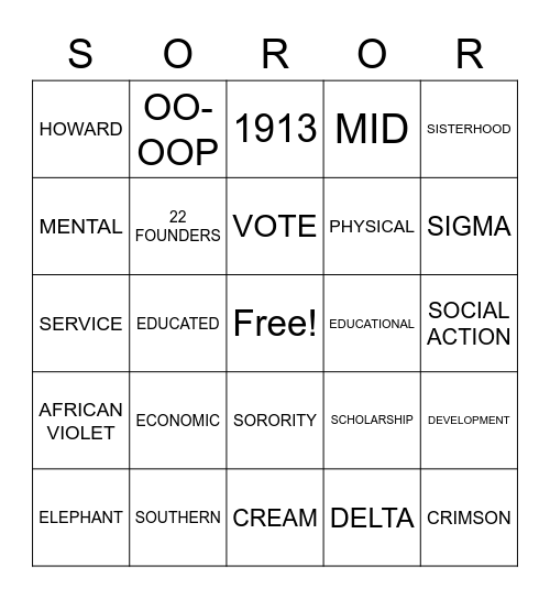 SISTER CIRCLE PHD Bingo Card