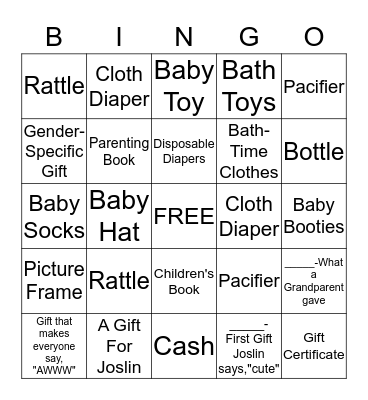 Baby Carson's Necessities Bingo Card