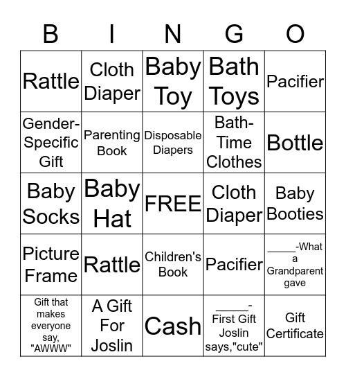 Baby Carson's Necessities Bingo Card